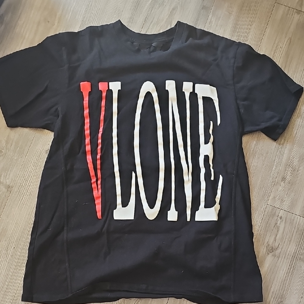 VLONE Black Tee with Red and White Logo